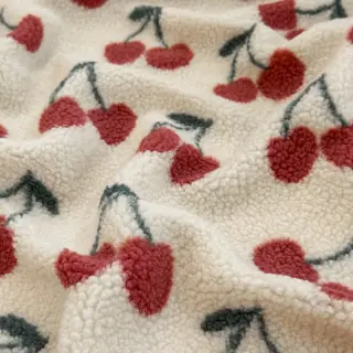 Kabát anyag TEDDY JACQUARD Cherries ecru