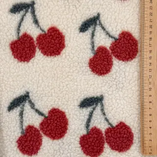 Kabát anyag TEDDY JACQUARD Cherries ecru