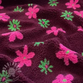 Kabát anyag TEDDY JACQUARD Flowers burgundy