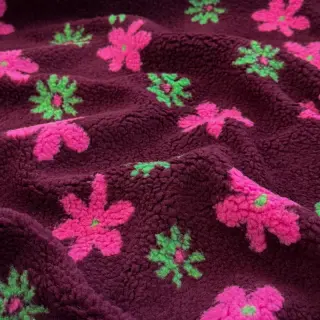 Kabát anyag TEDDY JACQUARD Flowers burgundy