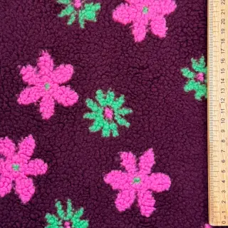Kabát anyag TEDDY JACQUARD Flowers burgundy