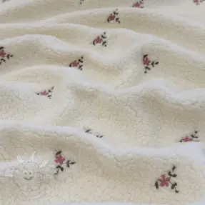 Kabát anyag TEDDY EMBROIDERY Flowers ecru