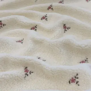 Kabát anyag TEDDY EMBROIDERY Flowers ecru