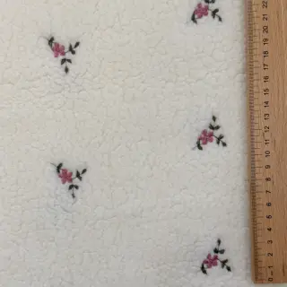 Kabát anyag TEDDY EMBROIDERY Flowers ecru