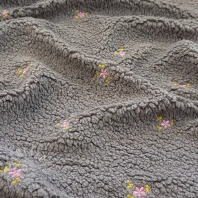 Kabát anyag TEDDY EMBROIDERY Flowers grey