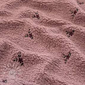 Kabát anyag TEDDY EMBROIDERY Flowers mauve