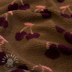 Kabát anyag TEDDY JACQUARD Cherries brown