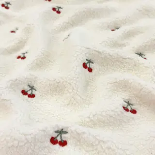Kabát anyag TEDDY EMBROIDERY Cherries