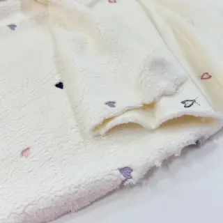 Kabát anyag TEDDY EMBROIDERY Hearts ecru