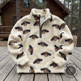 Kabát anyag TEDDY JACQUARD Dogs brown