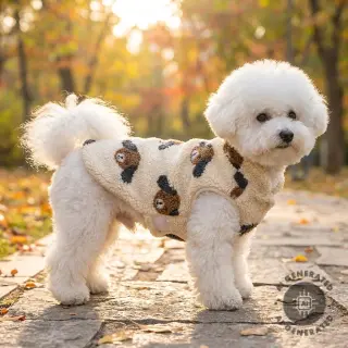 Kabát anyag TEDDY JACQUARD Dogs brown