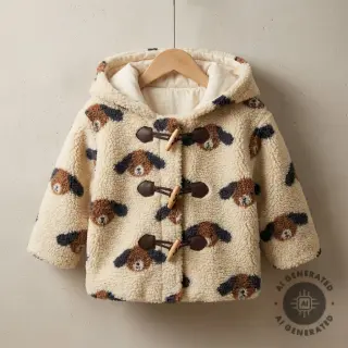 Kabát anyag TEDDY JACQUARD Dogs brown