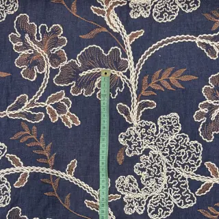Pamutvászon JEANS Embroidery leaves dark blue