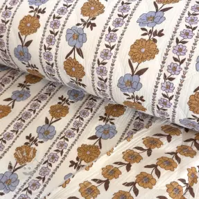 Dupla géz/muszlin STEPPED Flowers in stripe white