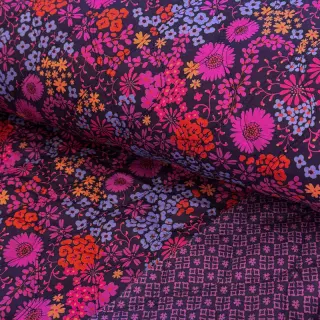Pamutvászon VOILE STEPPED Flowerie purple digital print