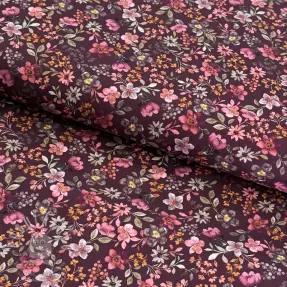 Pamutvászon Autumn flowers burgundy digital print