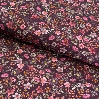 Pamutvászon Autumn flowers burgundy digital print