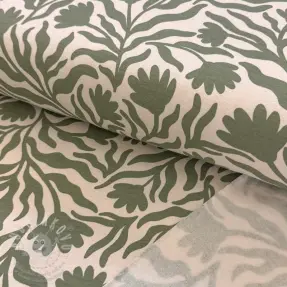 Szabadidő anyag fésült Flowers army green SIMPLY NATURAL