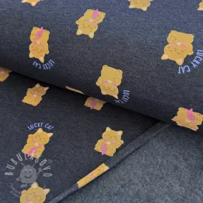 Szabadidő anyag fésült Lucky cat navy melange