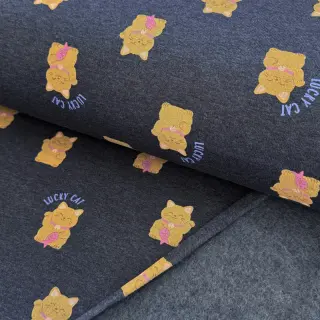 Szabadidő anyag fésült Lucky cat navy melange