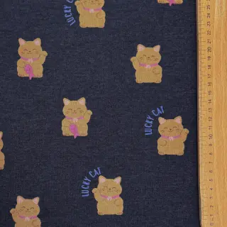 Szabadidő anyag fésült Lucky cat navy melange