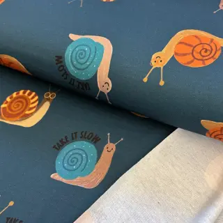 Szabadidő anyag fésült Snails petrol digital print