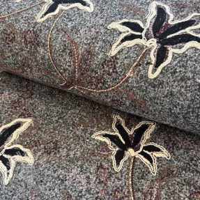 Kabát anyag WOOLY EMBROIDERY Petra grey