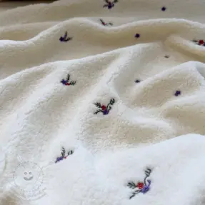 Kabát anyag TEDDY EMBROIDERY Flora ecru