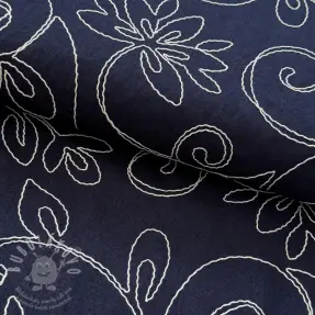 Viszkóz lenvászonnal EMBROIDERY Flora navy