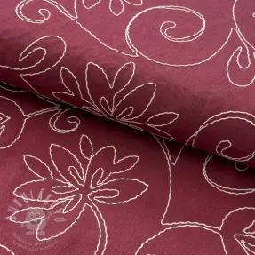 Viszkóz lenvászonnal EMBROIDERY Flora burgundy