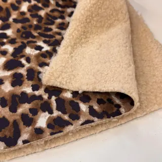 Kabát anyag TEDDY SUEDE Panther LEO cognac