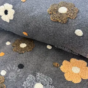Kabát anyag LUXE with 3D Flowers grey
