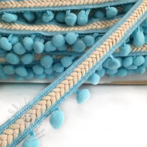 Pom-pom szalag Herringbone aqua