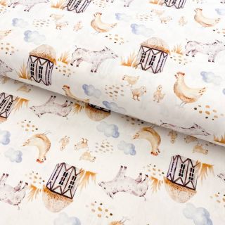 Pamutvászon Snoozy fabrics Farm style Piggy digital print