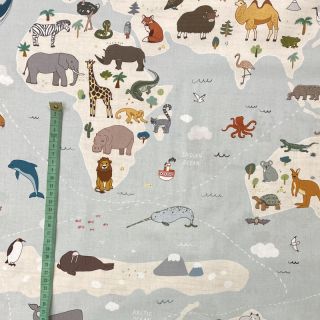 Pamutvászon Animals world map digital print