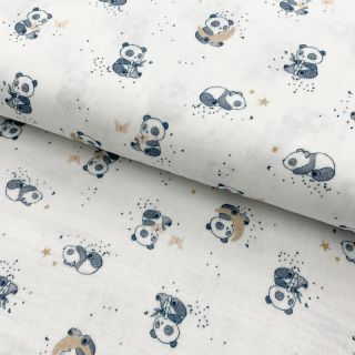Dupla géz/muszlin Panda white digital print