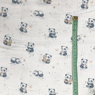 Dupla géz/muszlin Panda white digital print