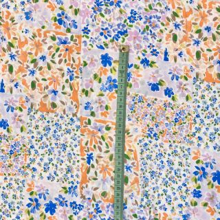 Viszkóz RADIANCE Patchwork flowers indigo digital print