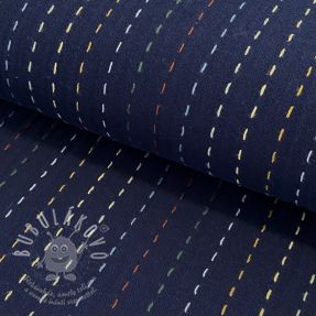 Dupla géz/muszlin Embroidery stripes dark blue