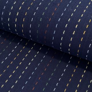 Dupla géz/muszlin Embroidery stripes dark blue