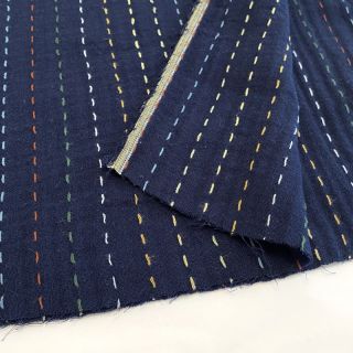Dupla géz/muszlin Embroidery stripes dark blue