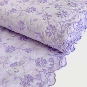 Pamutvászon VOILE Embroidery flowers lilac