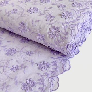 Pamutvászon VOILE Embroidery flowers lilac