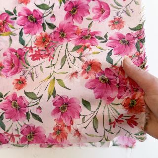 Pamutvászon VOILE Pink flowers digital print