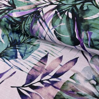 Viszkóz lenvászonnal Tropical leaves purple digital print