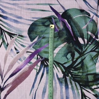 Viszkóz lenvászonnal Tropical leaves purple digital print