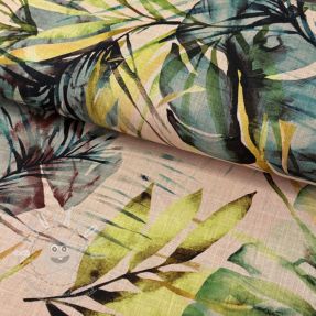 Viszkóz lenvászonnal Tropical leaves green digital print
