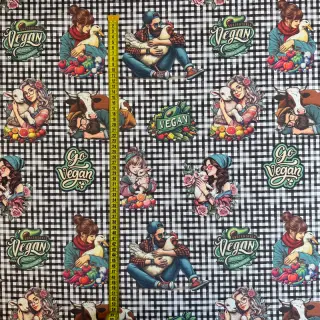 Dekorációs anyag Vegan black check digital print