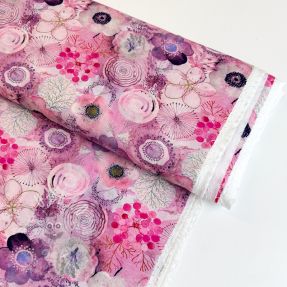 Viszkóz RAYON POPLIN Sweet flowers pink digital print