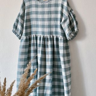 Dupla géz/muszlin Double sided CHECKS MINI green